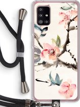 Case Company® - Hoesje met koord geschikt voor Samsung Galaxy A51 5G hoesje met Koord - Japanse bloemen - Telefoonhoesje met Zwart Koord - Bescherming aan alle Kanten en Over de Schermrand