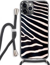 Case Company® - Hoesje met koord geschikt voor iPhone 11 Pro Max hoesje met Koord - Zebra - Telefoonhoesje met Zwart Koord - Extra Bescherming aan alle Kanten en Over de Schermrand