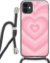 Case Company® - Hoesje met koord geschikt voor iPhone 11 hoesje met Koord - Hart Roos - Telefoonhoesje met Zwart Koord - Extra Bescherming aan alle Kanten en Over de Schermrand