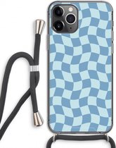 Case Company® - Hoesje met koord geschikt voor iPhone 11 Pro hoesje met Koord - Grid Blauw - Telefoonhoesje met Zwart Koord - Extra Bescherming aan alle Kanten en Over de Schermrand