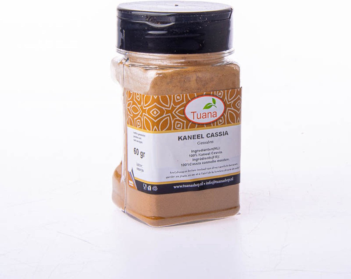 Goedkoopste Tuana Kruiden - Kaneel Poeder (cassia) - Bakje 60 Gram - Kruiden Zonder Zout - KP0108