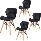 Polaza® Eetkamerstoelen - 4 Stuks - Set van 4 - Hout - Leren Bekleding – Stoelen Set - Luxe Eetkamerstoelen – Eetkamerstoel - Zwart