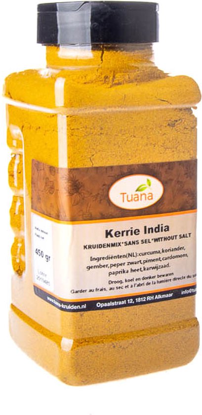 Foto: Tuana kruiden kerrie india strooibus 450 gram kruiden zonder zout gp0125