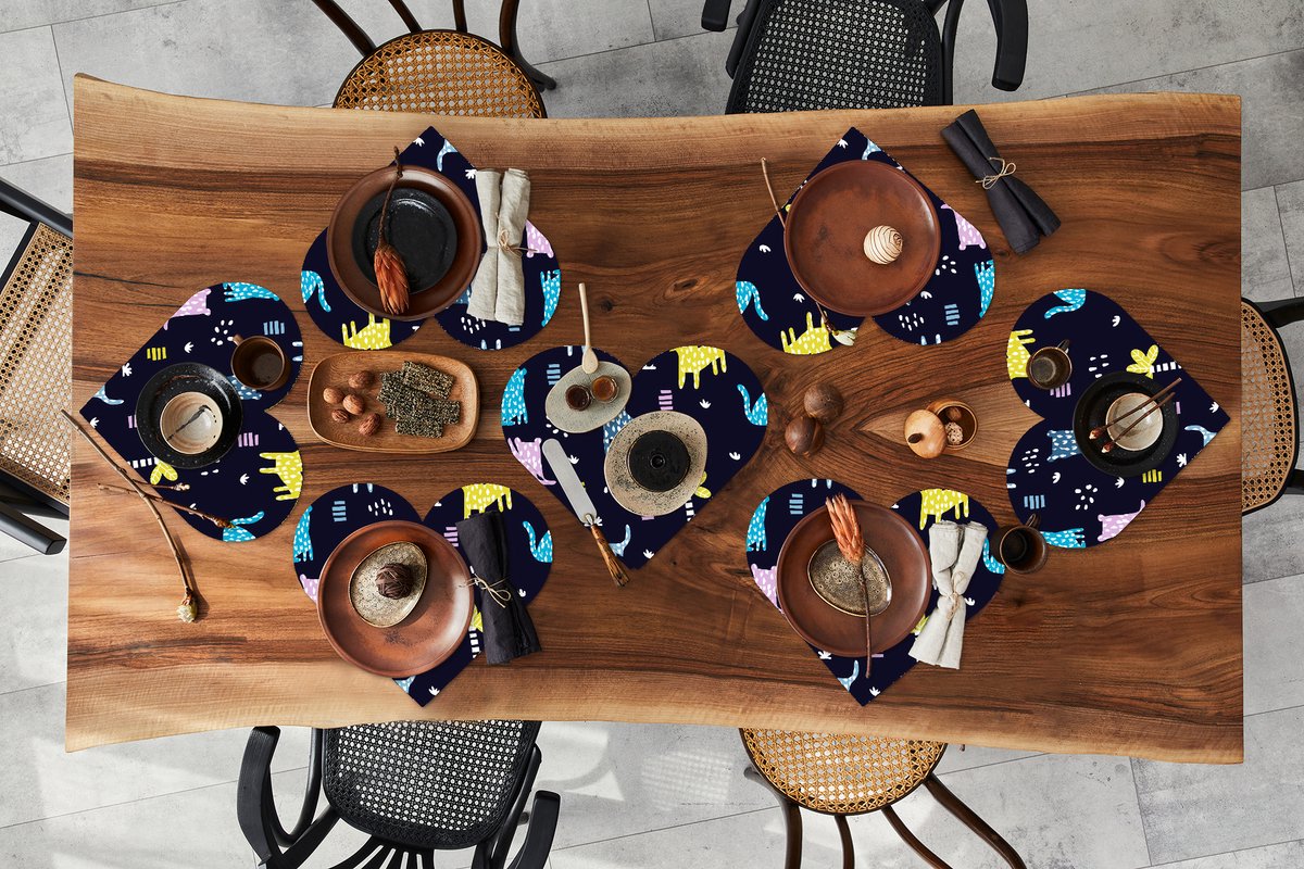 Onderleggers - Placemats - Placemats hartje - Design - Jungle - Luipaard - Dieren - 8 stuks