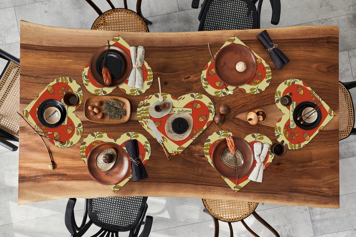 Onderleggers - Placemats - Placemats hartje - Egel - Herfst - Seizoenen - Kind - Design - 10 stuks