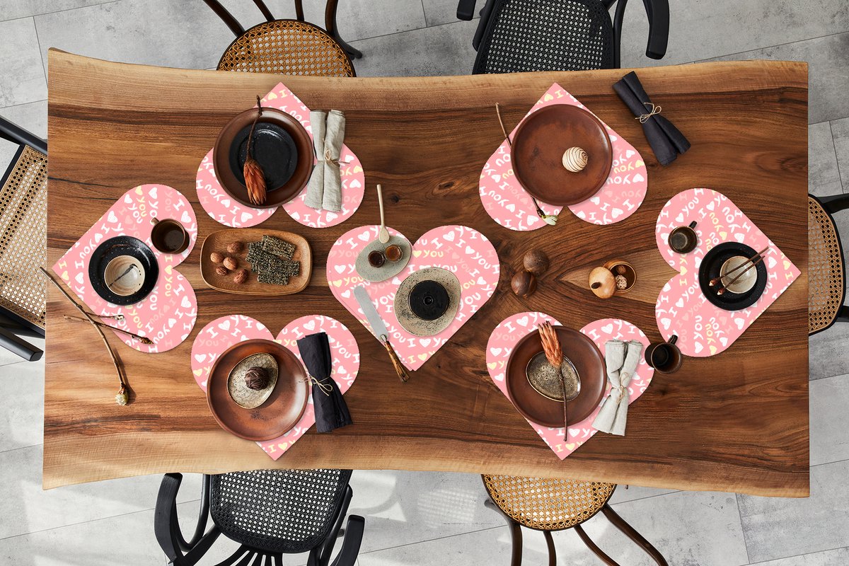 Onderleggers - Placemats - Placemats hartje - Love - Spreuken - Valentijn - 8 stuks