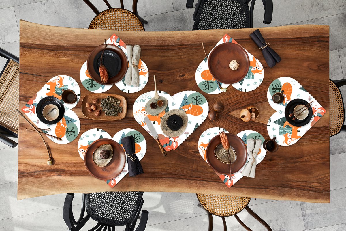 Onderleggers - Placemats - Placemats hartje - Patronen - Vos - boom - 10 stuks