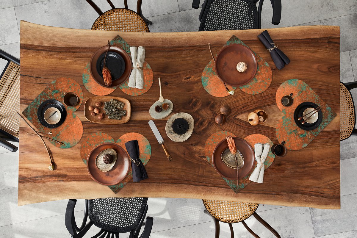 Onderleggers - Placemats - Placemats hartje - Staal - Groen - Roest print - 6 stuks