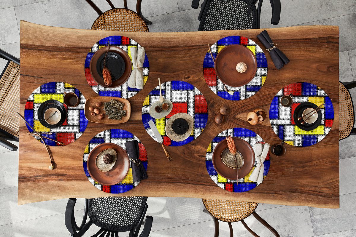 Ronde placemats - Onderlegger - Placemats rond - Patronen - Mondriaan - Kunst - 8 stuks