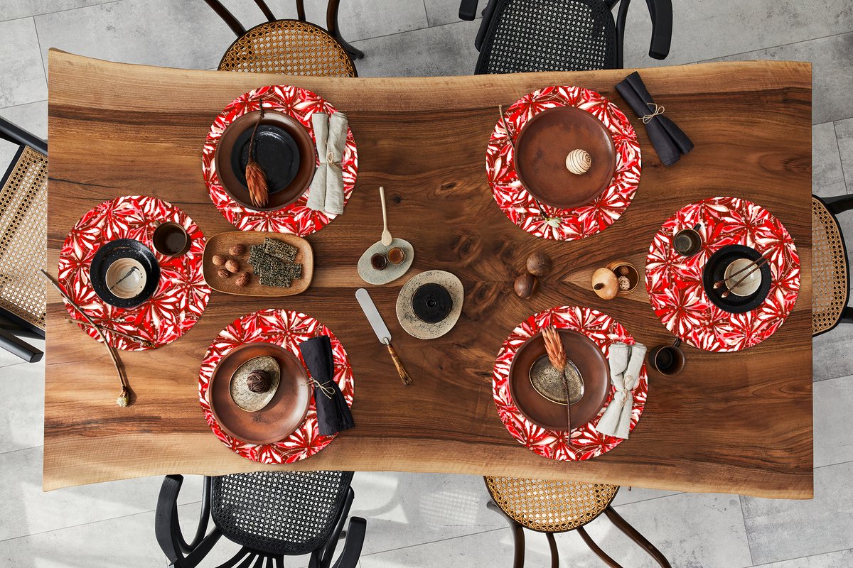 Ronde placemats - Onderlegger - Placemats rond - Bloesem - Rood - Patronen - Bloemen - 6 stuks