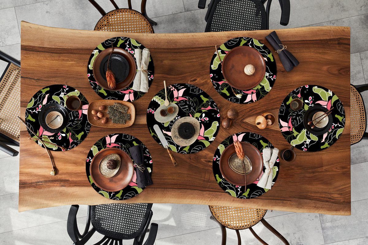 Ronde placemats - Onderlegger - Placemats rond - Jungle - Vogel - Patronen - 10 stuks