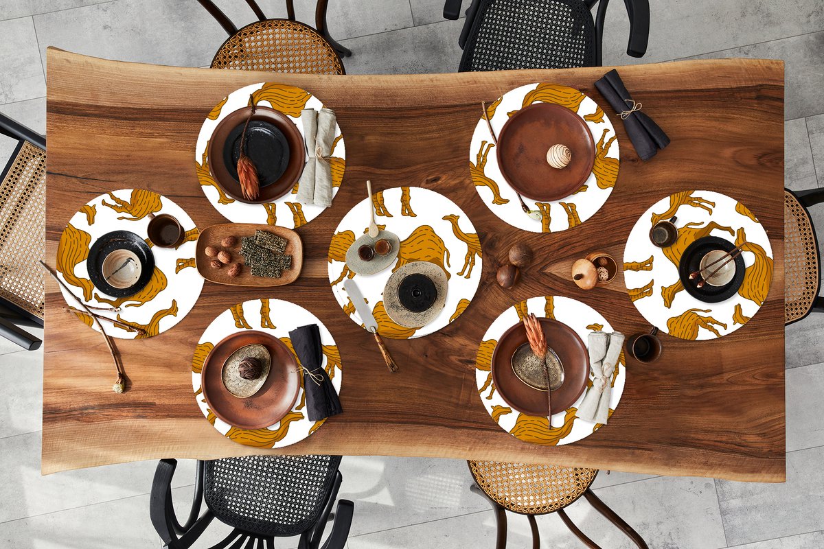 Ronde placemats - Onderlegger - Placemats rond - Kameel - Hout - Patronen - 8 stuks