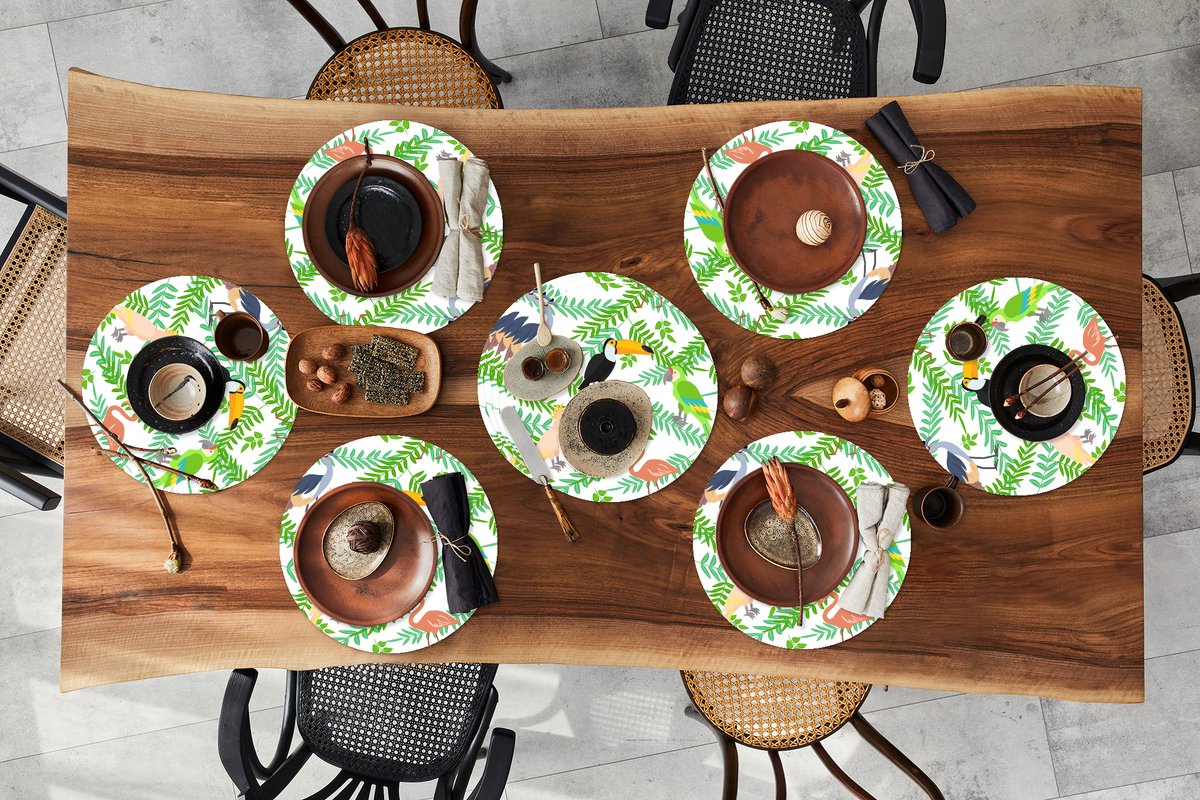 Ronde placemats - Onderlegger - Placemats rond - Jungle - Vogel - Patronen - 10 stuks