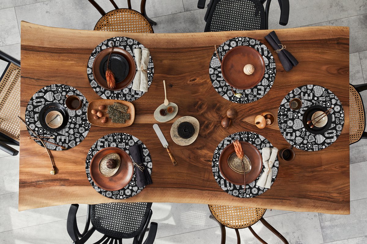Ronde placemats - Onderlegger - Placemats rond - Liefde - Patroon - Zwart - Wit - 6 stuks