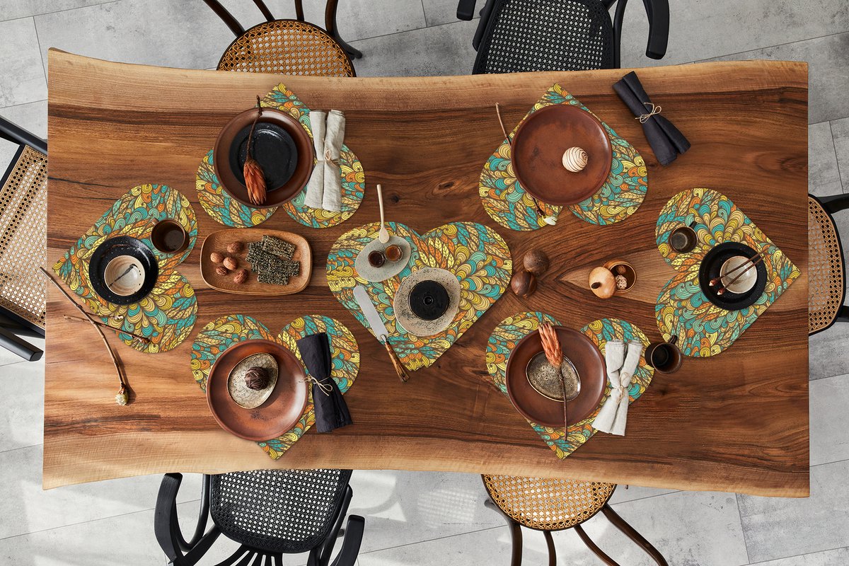 Onderleggers - Placemats - Placemats hartje - Design - Bladeren - Abstract - 10 stuks