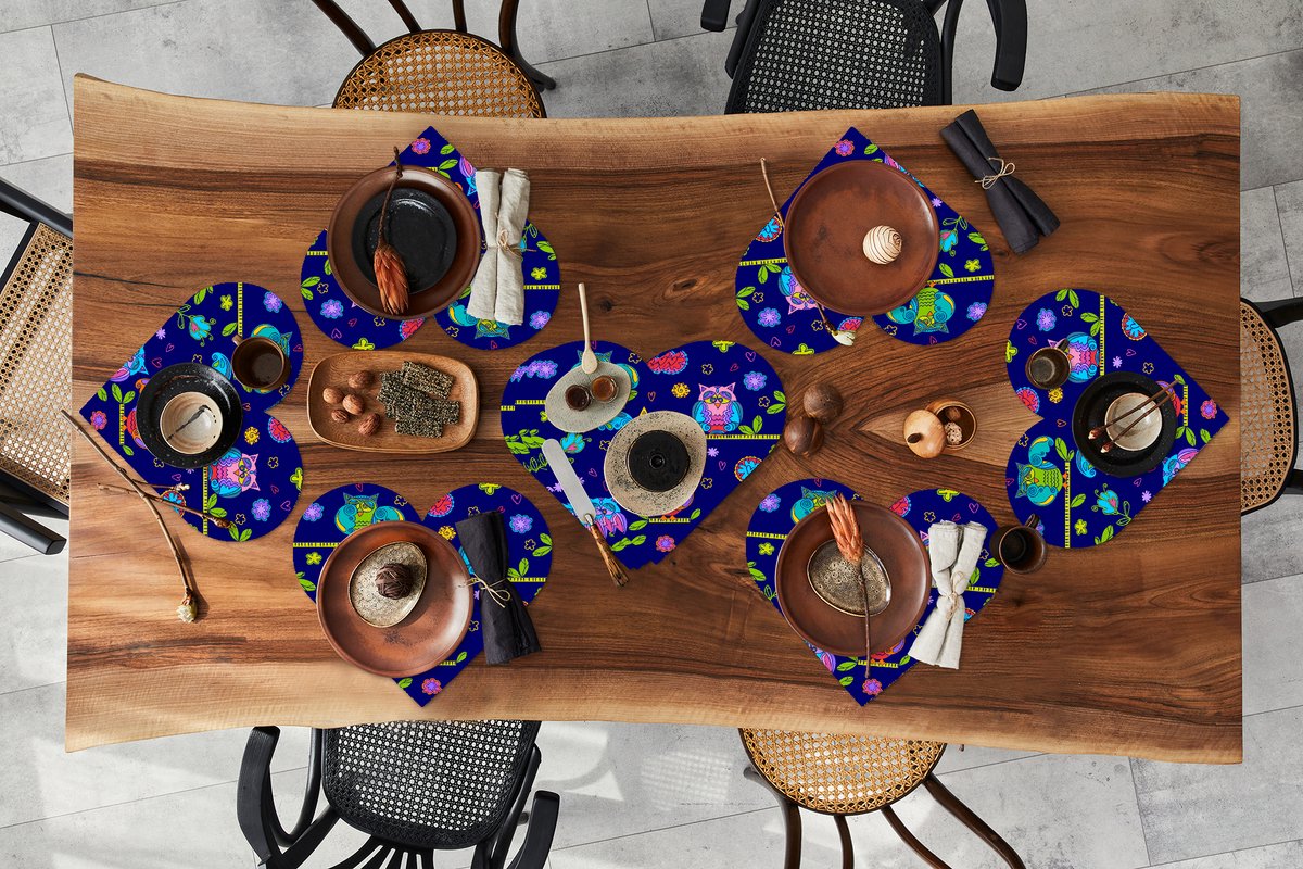 Onderleggers - Placemats - Placemats hartje - Patroon - Uil - Takken - 10 stuks