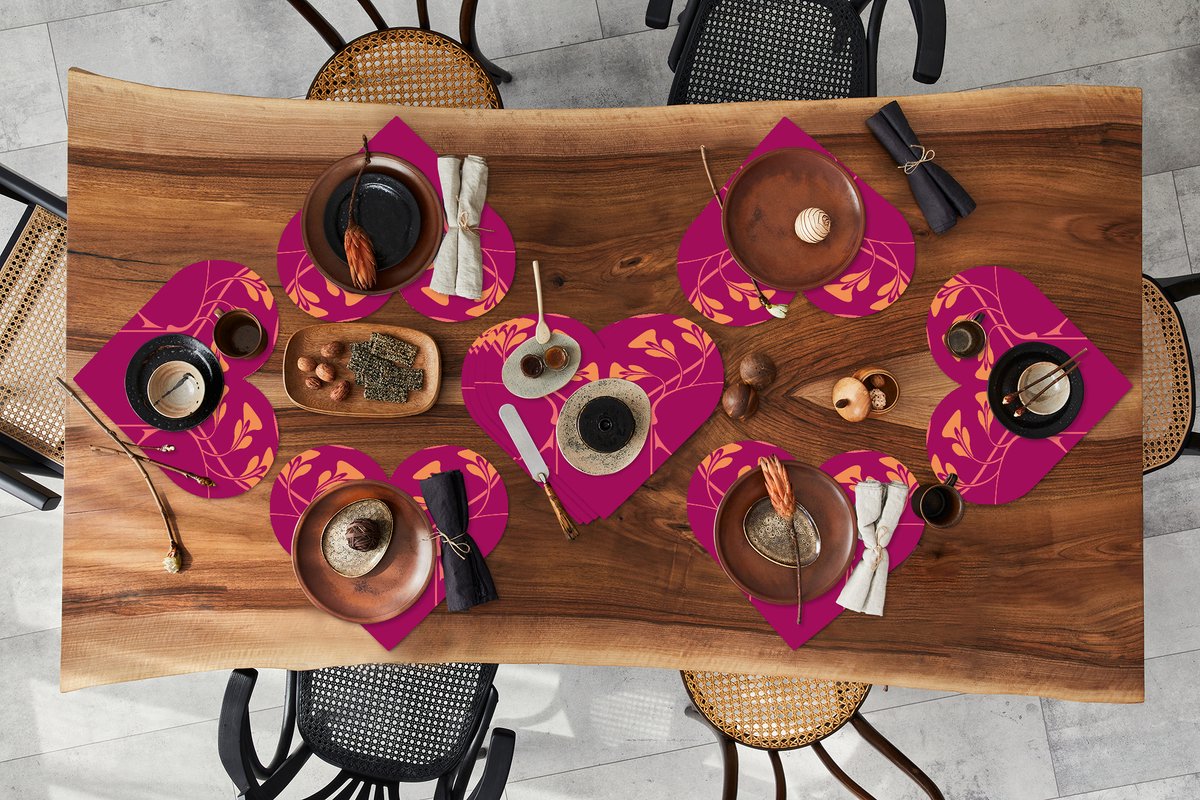Onderleggers - Placemats - Placemats hartje - Roze - Oranje - Jugendstil - Patronen - 10 stuks