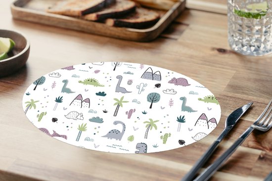 Placemats ovaal - Onderleggers - Ovale placemats - Patroon - Dinosaurus - Kinderen - Baby - Jongens - Meisjes - Kindje - 8 stuks