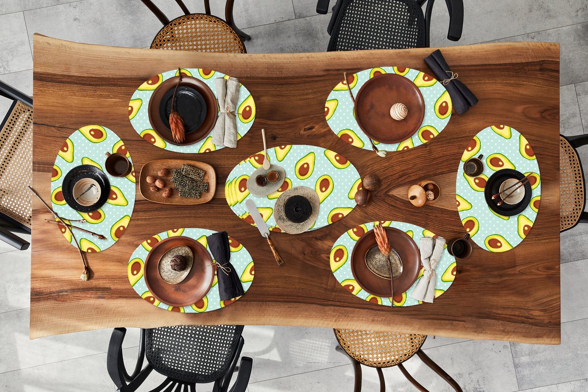 Placemats ovaal - Onderleggers - Ovale placemats - Avocado - Patronen - Stippen - 10 stuks