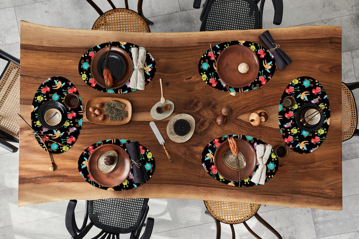 Placemats ovaal - Onderleggers - Ovale placemats - Design - Monster - Kinderen - Kleur - 6 stuks