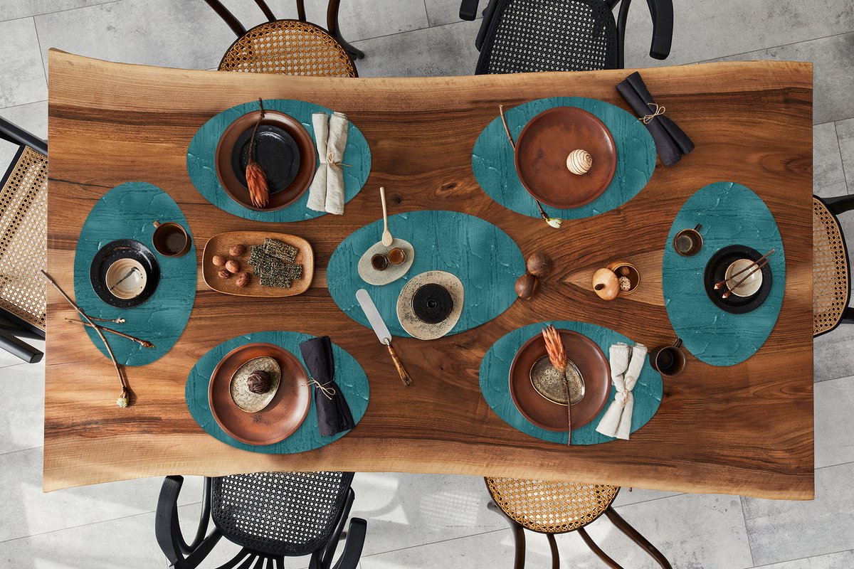 Placemats ovaal - Onderleggers - Ovale placemats - Verf - Turquoise - Abstract - 10 stuks
