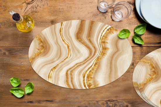 Napperons ovales - Sous-verres - Sets de table ovales - Imprimé marbre - Or - Motif - 8 pièces