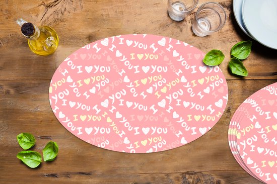 Napperons de table ovales - Dessous de verre - Sets de table ovales - Amour - Citations - Saint-Valentin - 6 pièces