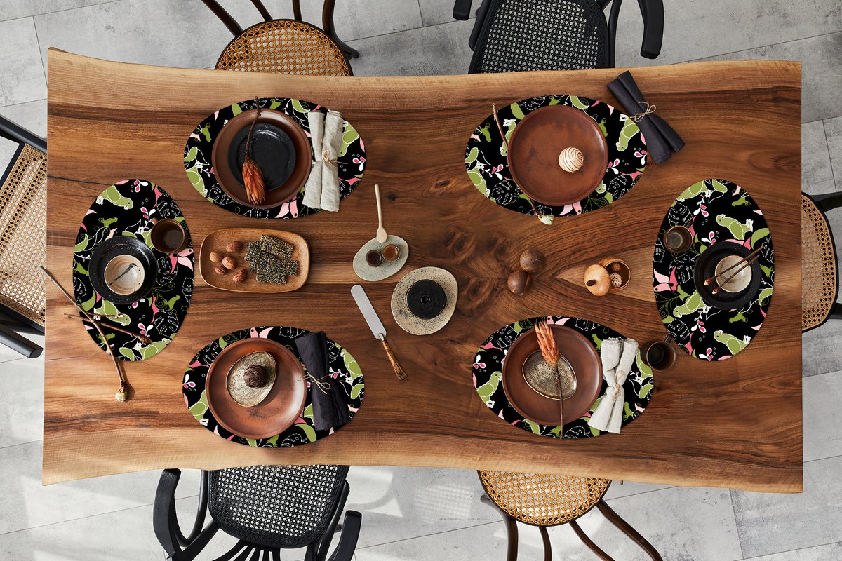 Placemats ovaal - Onderleggers - Ovale placemats - Jungle - Vogel - Patronen - 6 stuks