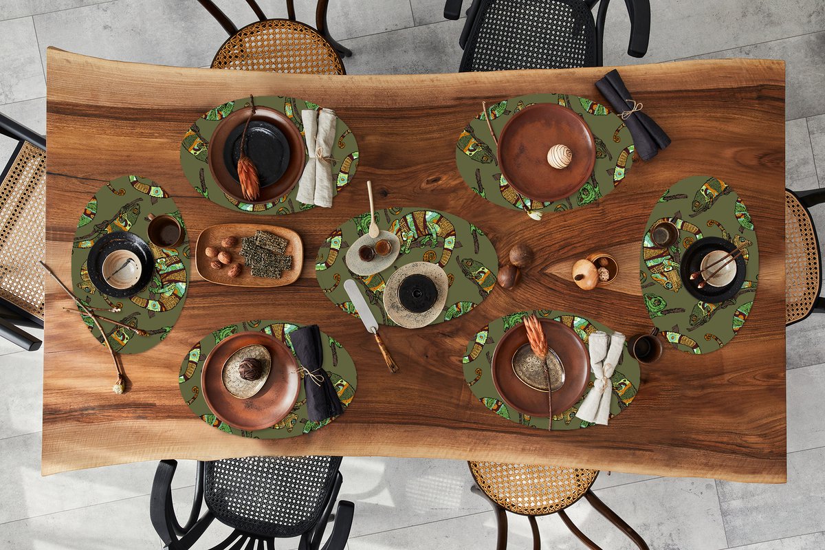 Placemats ovaal - Onderleggers - Ovale placemats - Patroon - Jungle - Kameleons - 8 stuks