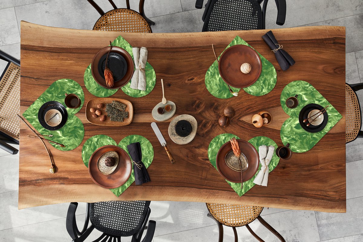 Onderleggers - Placemats - Placemats hartje - Verf - Marmer print - Groen - Design - 6 stuks