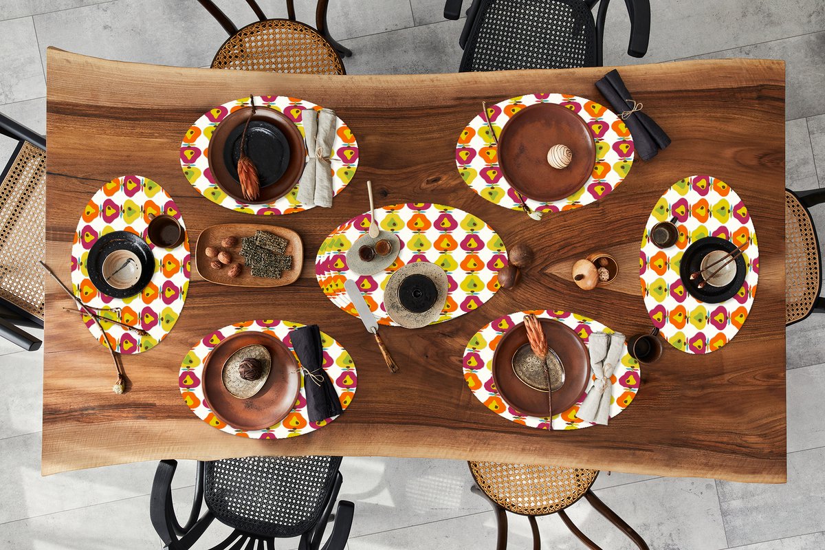Placemats ovaal - Onderleggers - Ovale placemats - Retro - Design - Peer - Fruit - 10 stuks