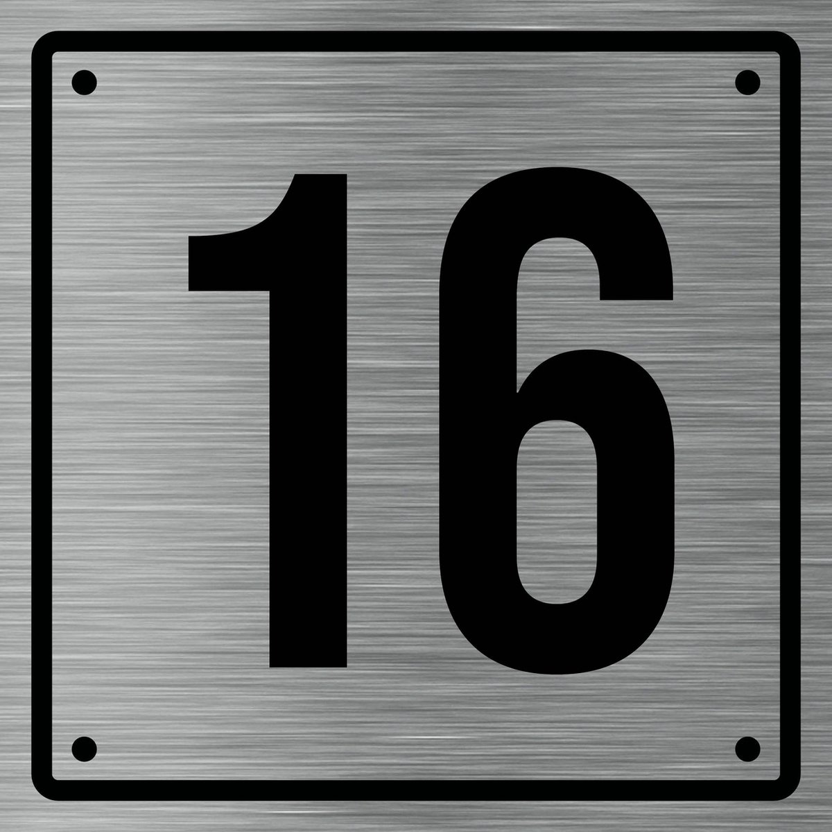 Huisnummerbord 16 - Incl. Schroeven en Pluggen – Acrylaat - 10 x 10 cm - RVS met Zwart