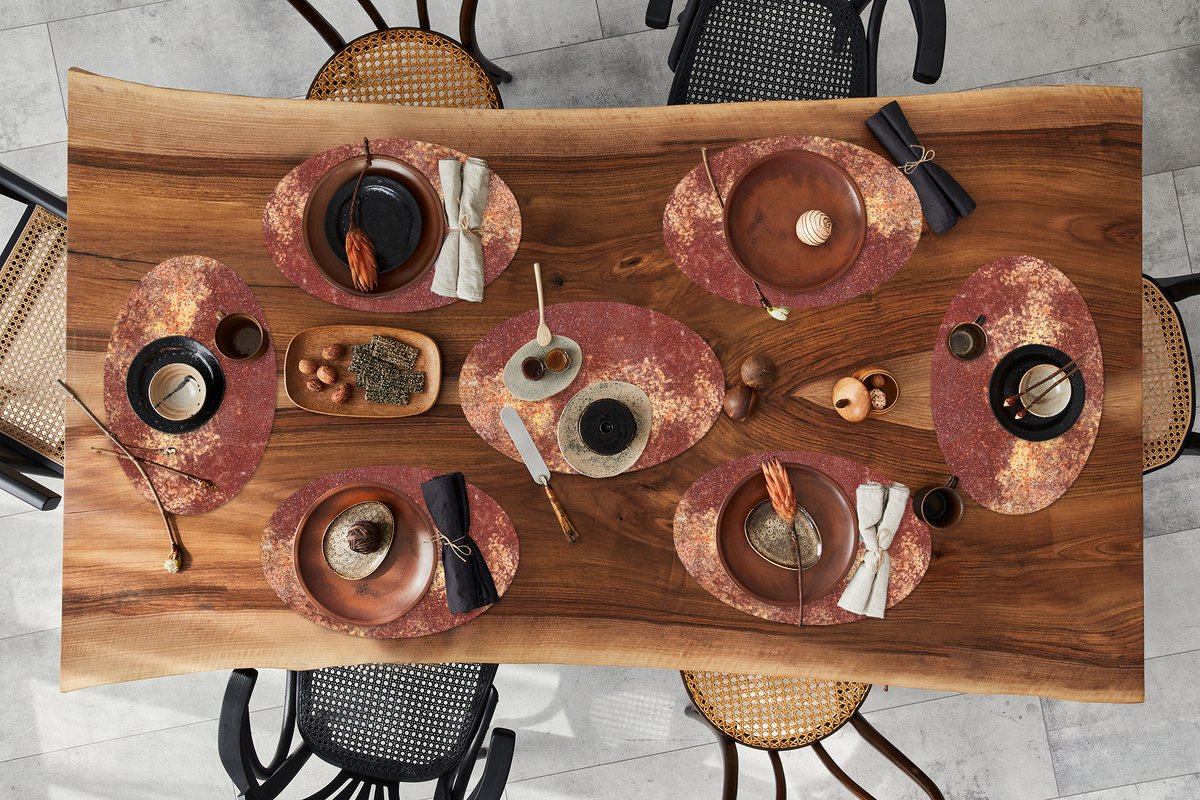 Placemats ovaal - Onderleggers - Ovale placemats - Roest print - Rood - Abstract - 8 stuks