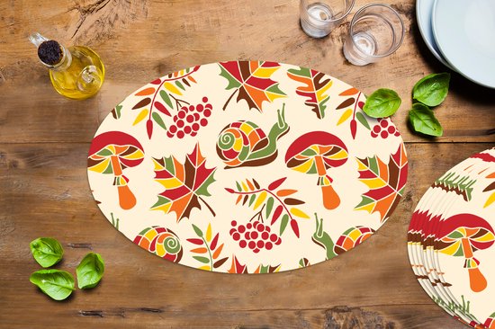 Napperons ovales - Sous-verres - Sets de table ovales - Automne - Escargots - Motif - 10 pièces