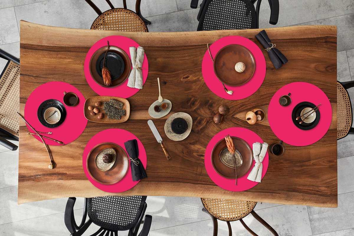Ronde placemats - Onderlegger - Placemats rond - Karmijn - Kleuren - Palet - Roze - 6 stuks