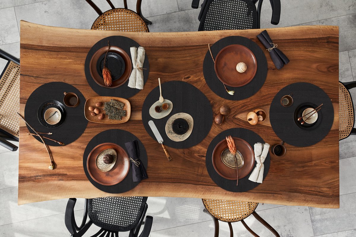Ronde placemats - Onderlegger - Placemats rond - Plank - Zwart - Patronen - 10 stuks
