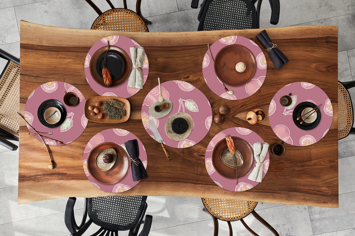 Ronde placemats - Onderlegger - Placemats rond - Design - Kers - Patroon - 10 stuks