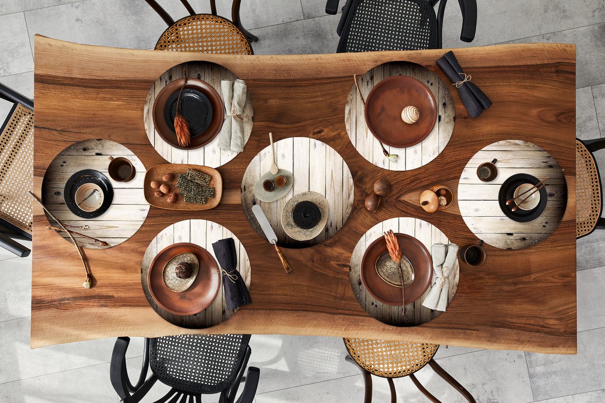 Ronde placemats - Onderlegger - Placemats rond - Plank - Boom - Hout - Landelijk - 8 stuks