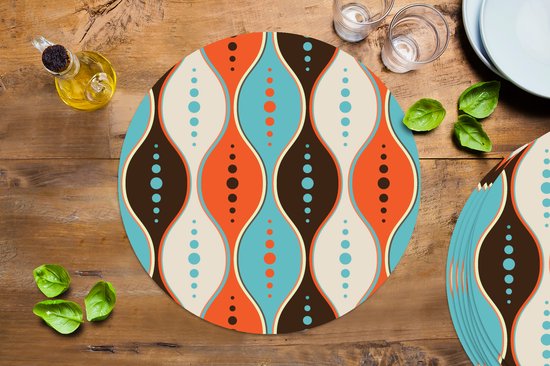 Sets de table ronds - Dessous de verre - Napperons de table ronds - Rétro - Cercle - Design - 8 pièces