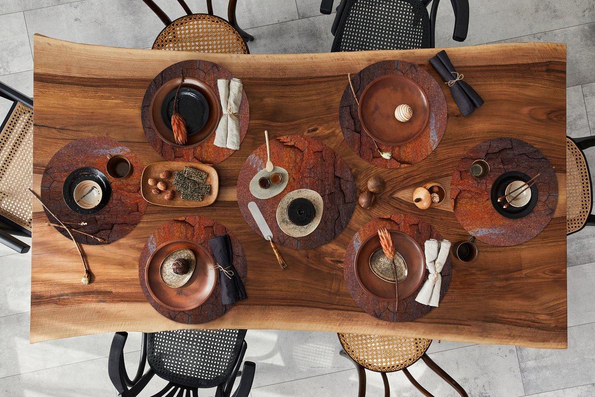 Ronde placemats - Onderlegger - Placemats rond - Roest print - Lijn - Oranje - 10 stuks