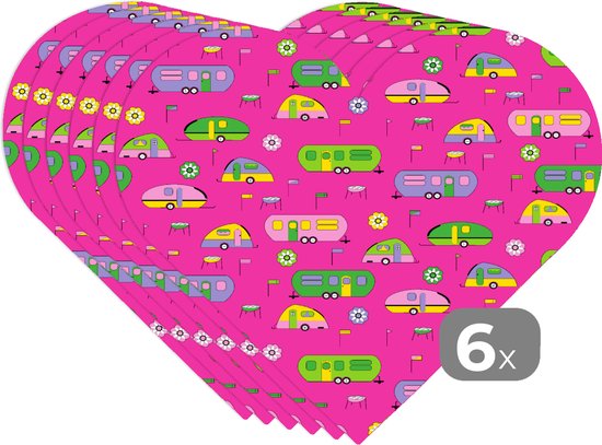 Sous-verres - Napperons de table - Napperons de table coeur - Été - Caravane - Motifs - 6 pièces