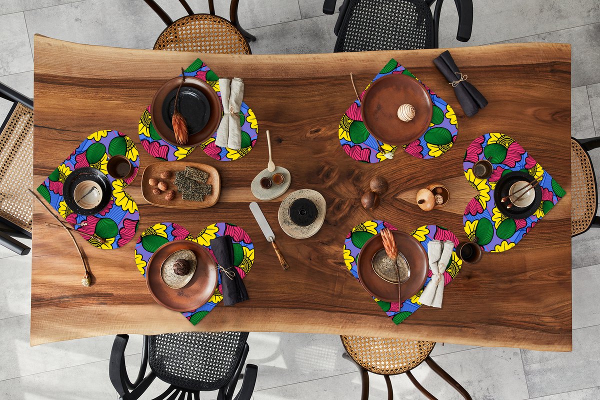 Onderleggers - Placemats - Placemats hartje - Bloemen - Patroon - Afrika - 6 stuks