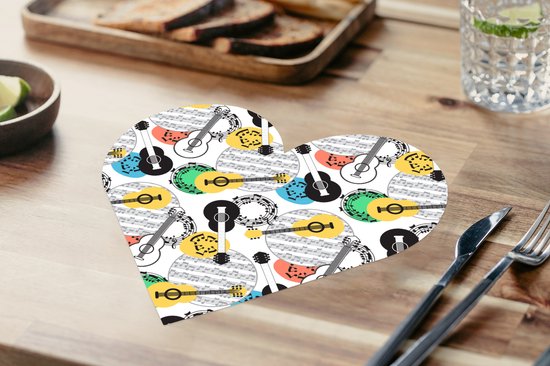 Sets de table - Napperons - Napperons coeur - Guitare - Musique - Motifs - Abstrait - 6 pièces