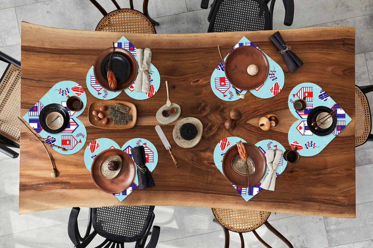 Onderleggers - Placemats - Placemats hartje - Strand - Vlieger - Patronen - 6 stuks