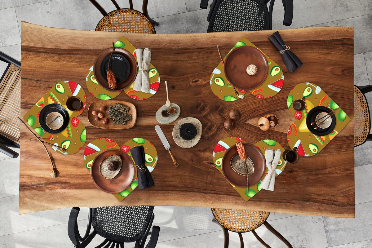 Onderleggers - Placemats - Placemats hartje - Mexico - Sombrero - Patronen - 6 stuks