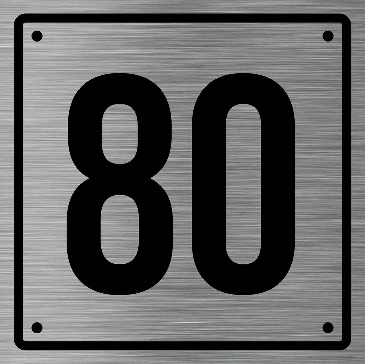 Huisnummerbord 80 - Incl. Schroeven en Pluggen – Acrylaat - 10 x 10 cm - RVS met Zwart