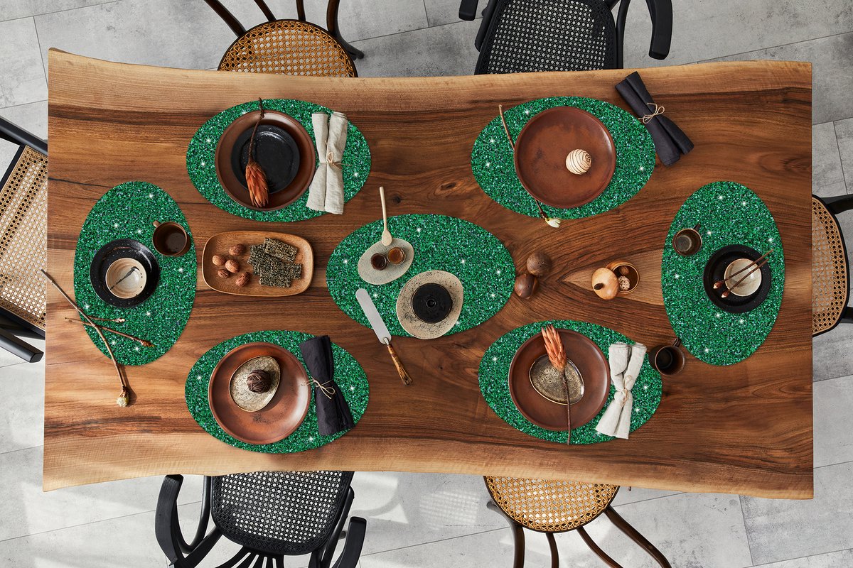 Placemats ovaal - Onderleggers - Ovale placemats - Smaragd - Structuur - Patronen - Zodiac - 8 stuks