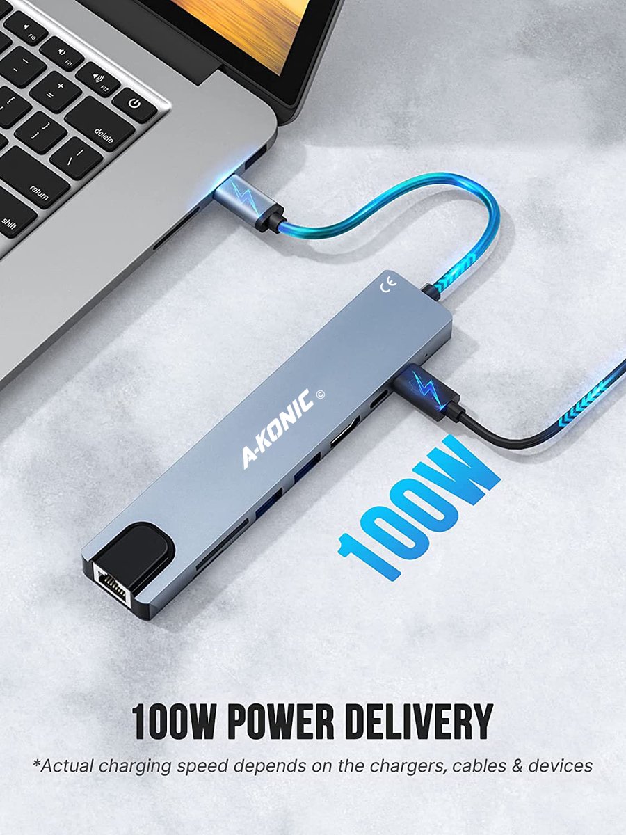 USB-C HUB 8-in-1 4K HDMI Ethernet RJ45 2x USB 3.0 2x USB-C Opladen SD/MicroSD Card Reader Spacegrijs - Afbeelding 4