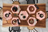 Placemats hexagon - Onderleggers placemats - Placemat zeshoek - Roze - Marmer print - Patroon - 8 stuks