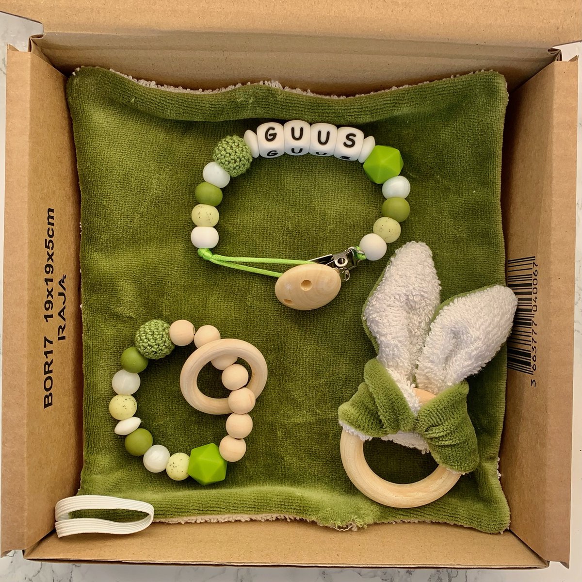 Goedkoopste Giftset babypakket - groen - gepersonaliseerd - verschillende maten